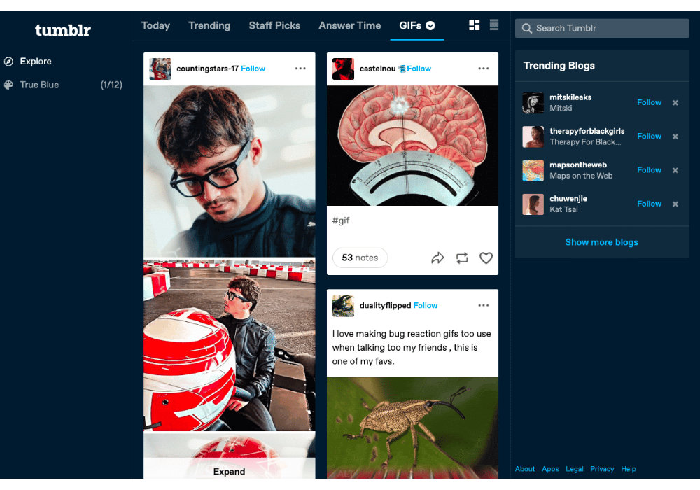 Tumblr is a great resource for GIFs